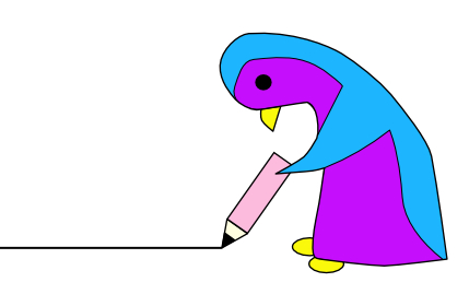 This is Serena the penguin holding a pencil drawing a line.